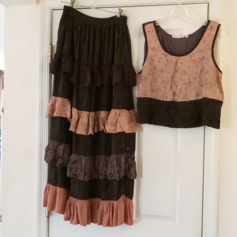 Vintage Boho 2Pc Par Excellence of Houston TX Tiered Maxi Skirt and Top